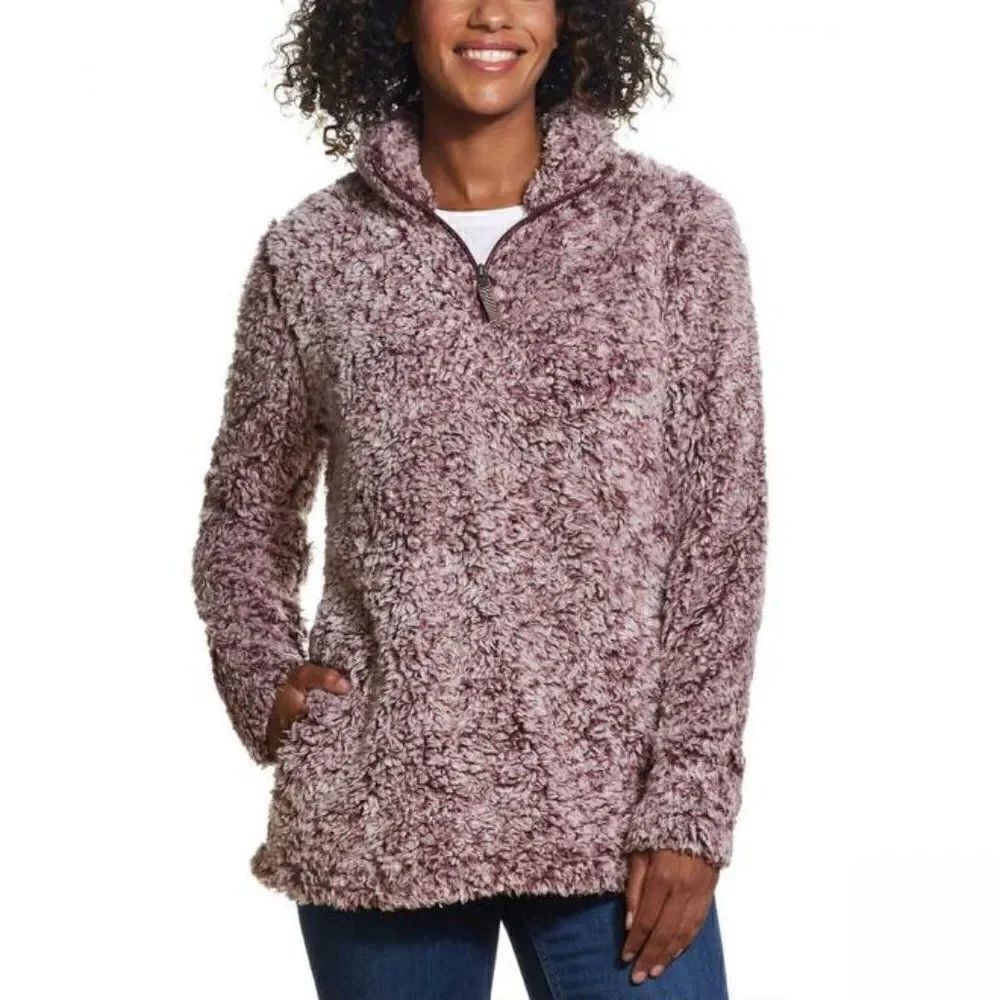 Weatherproof Vintage Frosty Pink Tipped Sherpa Pullover Womens Sz Small